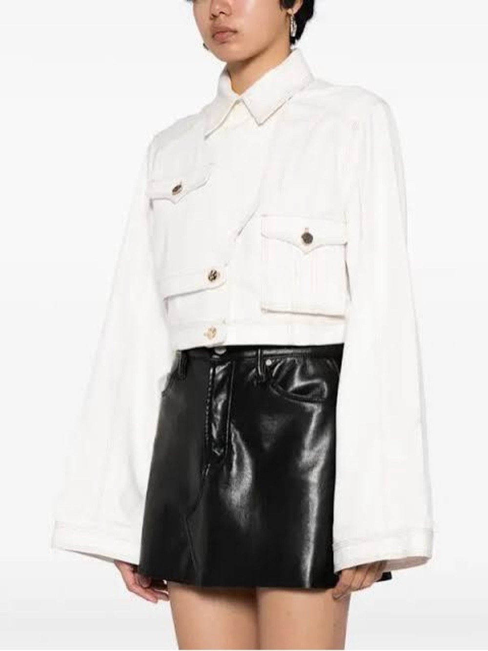 Acler White Cropped Denim Jacket with Button-Flap Pockets